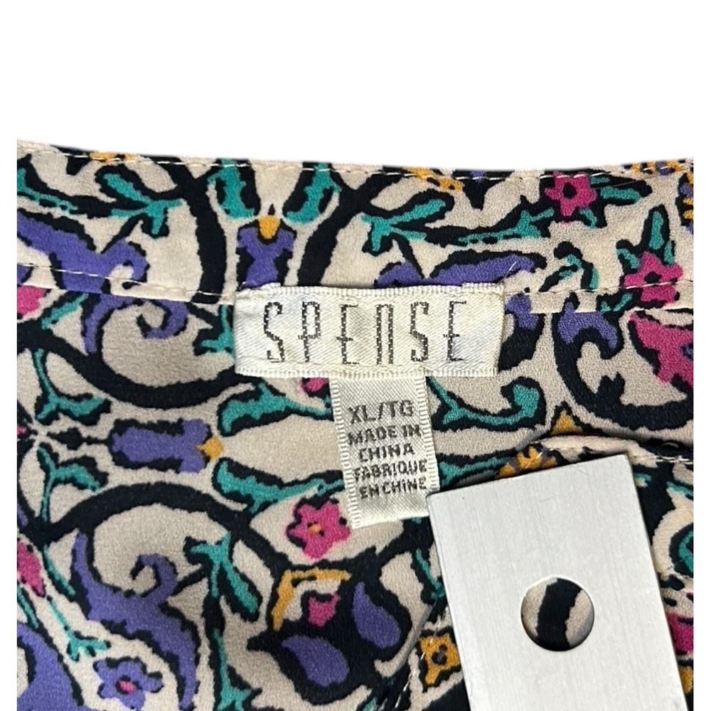 SPENCE Sleeveless Tunic sz XL Multicolor Floral Damask Button Up Chiffon Boho - Picture 7 of 9